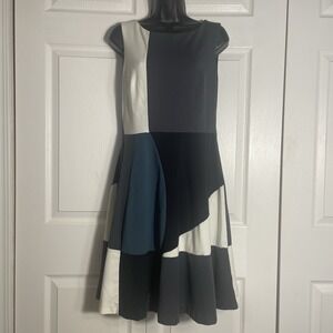 Boden Colorblock Sleeveless Dress Women 8R White Gray Blue Black Cotton Blend